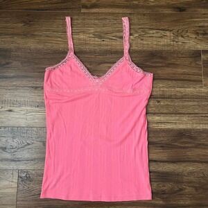 La Senza Lace Trim Ribbed Cami Tank Top Pink Coquette Soft Girl S Vintage Y2K